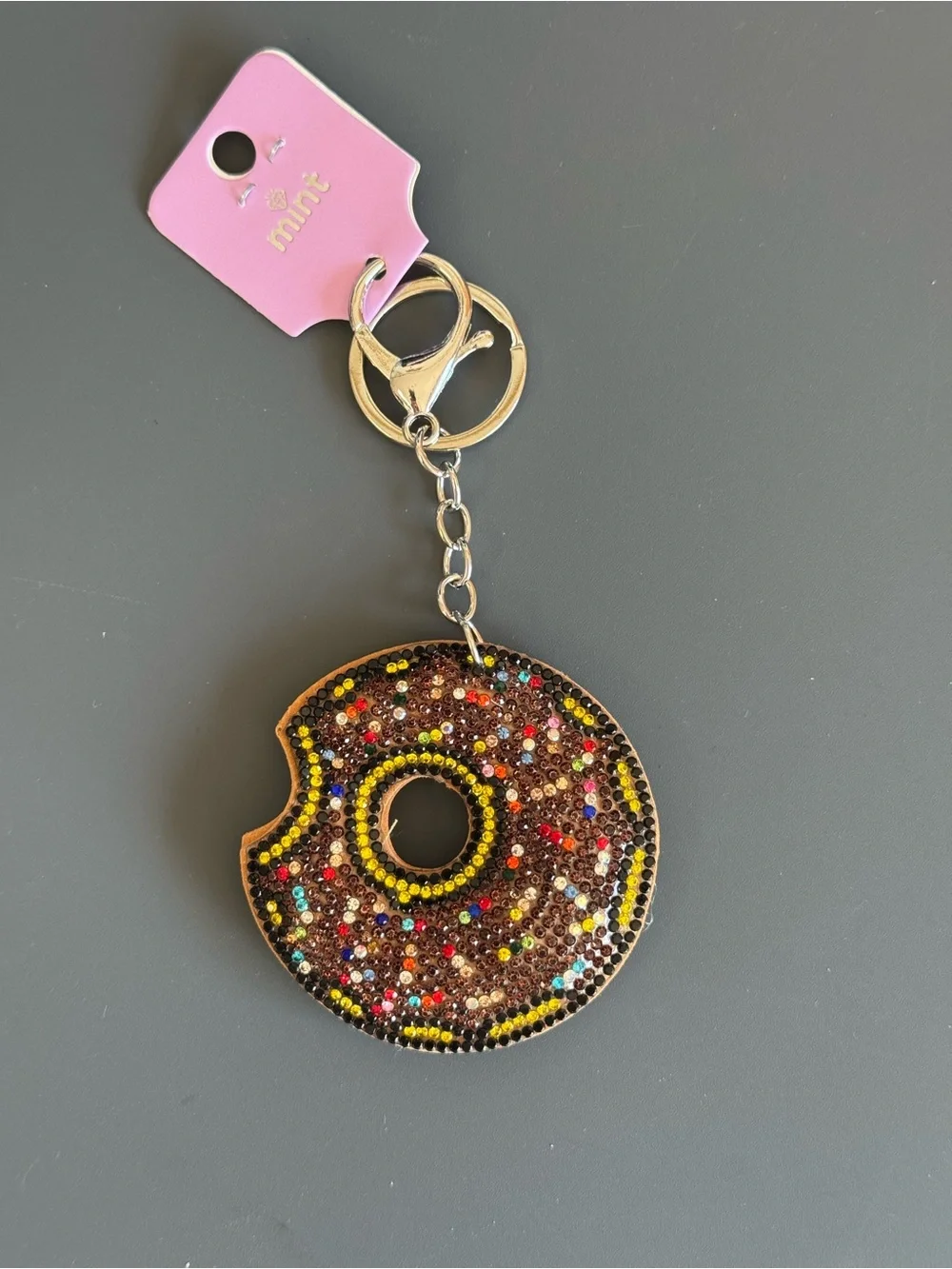 Mint Rhinestone Donut Keychain Bag Charm NWT Chocolate